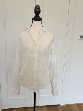 🤍 Cino White Floral Embroidered Button-Down Blouse XS 🤍